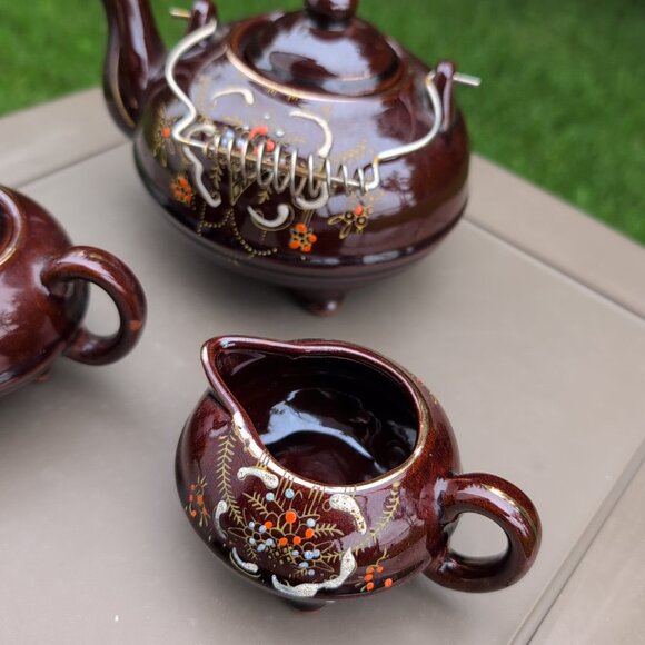 Vintage Japanese Hand Painted Redware Tea Set - Picture 2 of 9